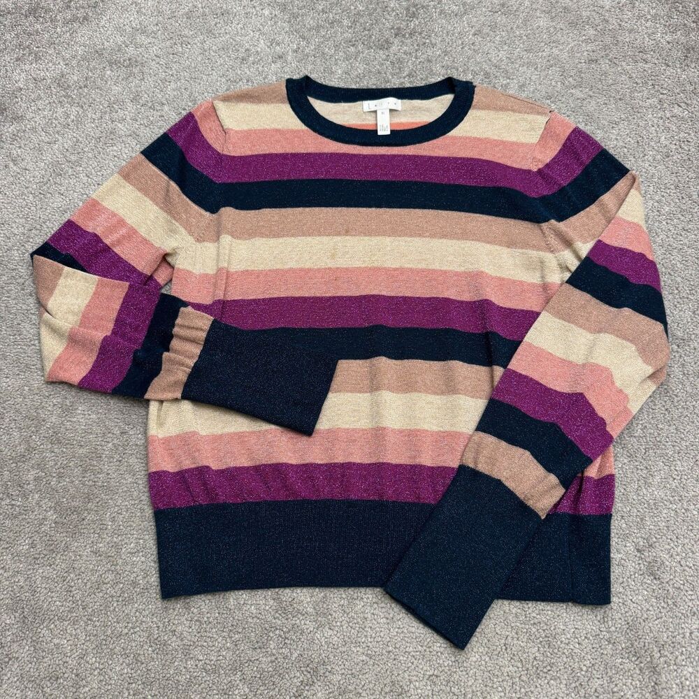 Leith Metallic Sparkly Pullover Sweater Women XL Multicolor Striped Shimmer Knit